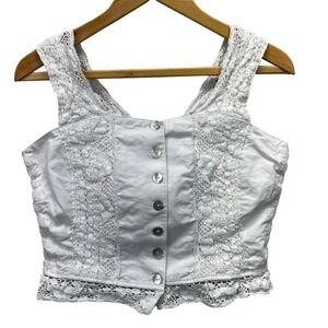 Hammerschmid Trachten Mieder Top Lace Insert Bodice Smocked Back Crop Vintage